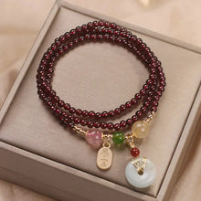 Load image into Gallery viewer, Buddha Padmasana Natural Garnet Strawberry Quartz Crystal Fox Koi Fish Peace Buckle Fortune Protection Triple Wrap Bracelet - Buddha padmasana