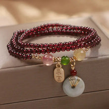 Load image into Gallery viewer, Buddha Padmasana Natural Garnet Strawberry Quartz Crystal Fox Koi Fish Peace Buckle Fortune Protection Triple Wrap Bracelet - Buddha padmasana
