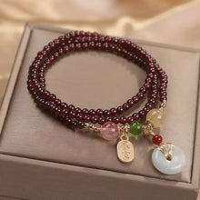 Load image into Gallery viewer, Buddha Padmasana Natural Garnet Strawberry Quartz Crystal Fox Koi Fish Peace Buckle Fortune Protection Triple Wrap Bracelet - Buddha padmasana