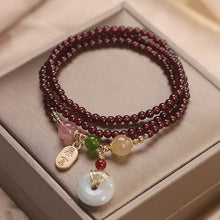 Load image into Gallery viewer, Buddha Padmasana Natural Garnet Strawberry Quartz Crystal Fox Koi Fish Peace Buckle Fortune Protection Triple Wrap Bracelet - Buddha padmasana