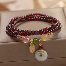 Load image into Gallery viewer, Buddha Padmasana Natural Garnet Strawberry Quartz Crystal Fox Koi Fish Peace Buckle Fortune Protection Triple Wrap Bracelet - Buddha padmasana