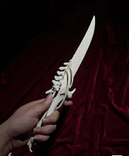 Load image into Gallery viewer, Handcrafted Bone Ritual Dagger, ethically sourced natural bone carving for witchcraft, Wicca, cosplay, gothic home decor, and occult collections. Custom orders available.