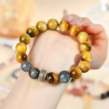 Load image into Gallery viewer, Buddha Padmasana Golden Tiger&#39;s Eye and Gray Moonstone Crystal Bracelet Buddha padmasana