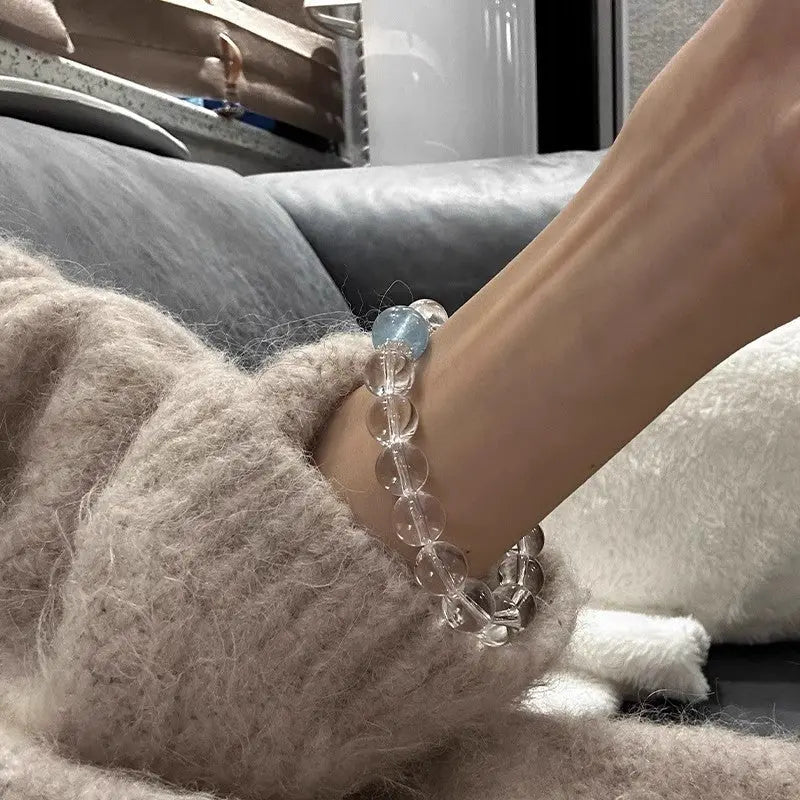 Buddha Padmasana Aquamarine and Clear Quartz Bracelet Buddha padmasana