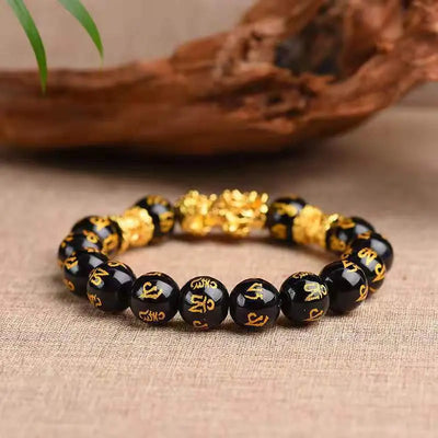 Buddha Padmasana Feng Shui Bracelet - Pixiu Black Obsidian Bracelet for Wealth Buddha padmasana
