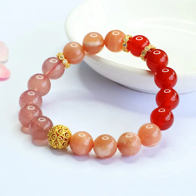 Buddha Padmasana Strawberry Quartz Orange Moonstone Agate Crystal Healing Bracelet Buddha padmasana