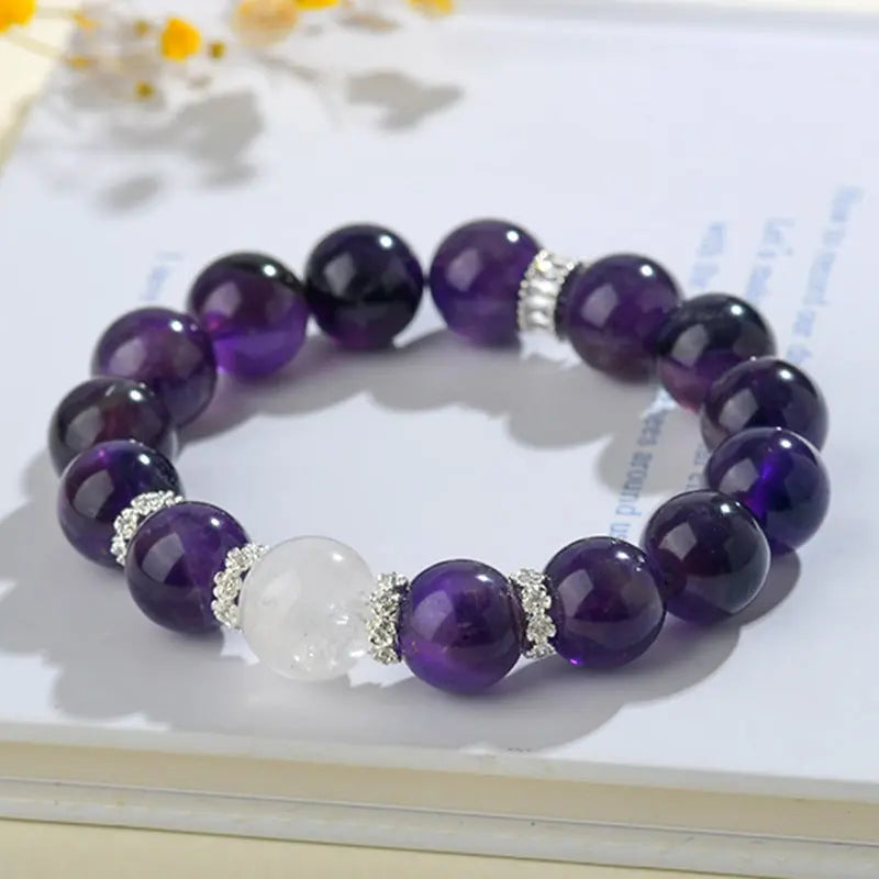 Buddha Padmasana Amethyst & White Phantom Quartz  Bracelet‌ Buddha padmasana