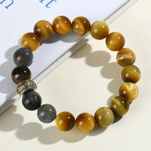 Load image into Gallery viewer, Buddha Padmasana Golden Tiger&#39;s Eye and Gray Moonstone Crystal Bracelet Buddha padmasana
