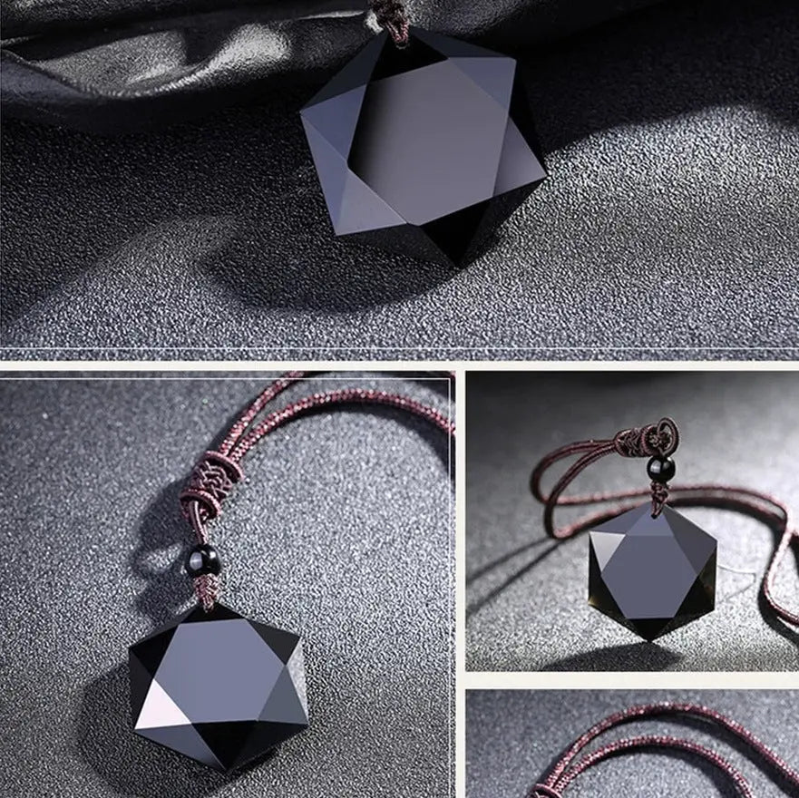 Buddha Padmasana Black Obsidian Talisman - Necklace for Protection Buddha padmasana