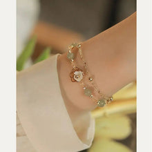 Load image into Gallery viewer, Buddha Padmasana 14K Gold Plated Jade Butterfly Tridacna Stone Flower Double Layer Luck Bracelet - Buddha padmasana