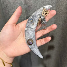 Load image into Gallery viewer, Customizable Moon Witchblade Prop. Choose your own gemstones and colors. High-durability resin with waterproof finish. Exclusive replica design for Wiccan and pagan aesthetics.