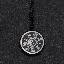 Load image into Gallery viewer, Buddha Padmasana Black Obsidian Taoism Five Sacred Mountains Nine-Character Mantra Carved Purification Yin Yang Necklace Pendant Buddha padmasana