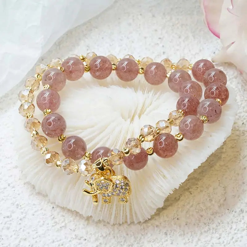 Buddha Padmasana Rose Quartz Elephant Healing Energy Charm Bracelet Buddha padmasana