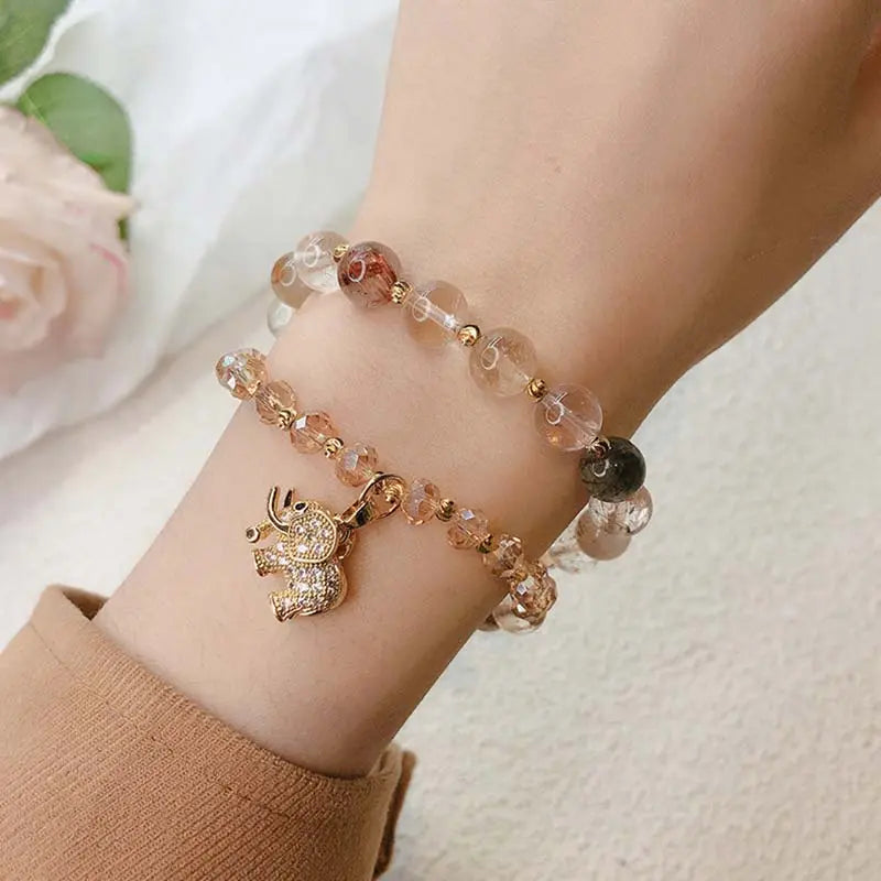 Buddha Padmasana Rose Quartz Elephant Healing Energy Charm Bracelet Buddha padmasana