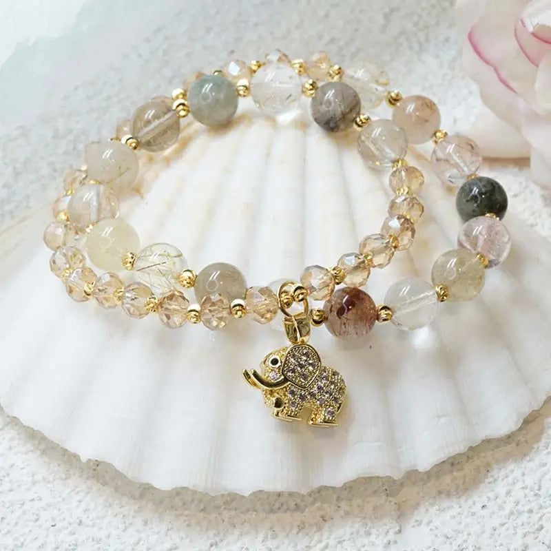 Buddha Padmasana Rose Quartz Elephant Healing Energy Charm Bracelet Buddha padmasana