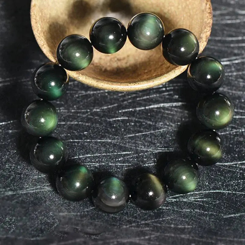 Buddha Padmasana Natural Green Eye Obsidian Wealth Bracelet - Buddha padmasana