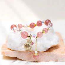 Load image into Gallery viewer, Buddha Padmasana Natural Strawberry Quartz Crystal Money Bag Charm Positive Bracelet - Buddha padmasana