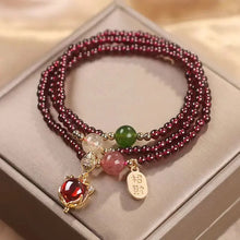 Load image into Gallery viewer, Buddha Padmasana Natural Garnet Strawberry Quartz Crystal Fox Koi Fish Peace Buckle Fortune Protection Triple Wrap Bracelet - Buddha padmasana