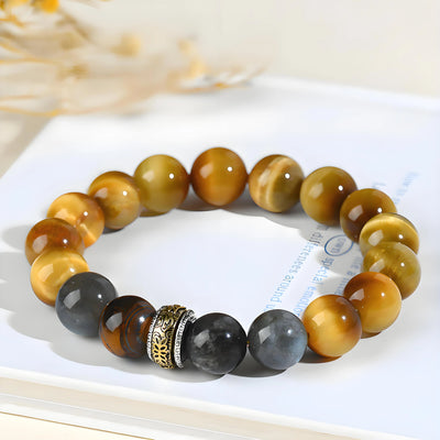 Buddha Padmasana Golden Tiger's Eye and Gray Moonstone Crystal Bracelet Buddha padmasana