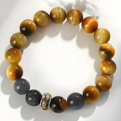Buddha Padmasana Golden Tiger's Eye and Gray Moonstone Crystal Bracelet Buddha padmasana