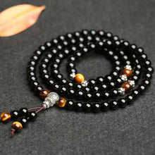 Load image into Gallery viewer, Buddha Padmasana Black Obsidian Tiger Eye Blessing Mala Bracelet Buddha padmasana