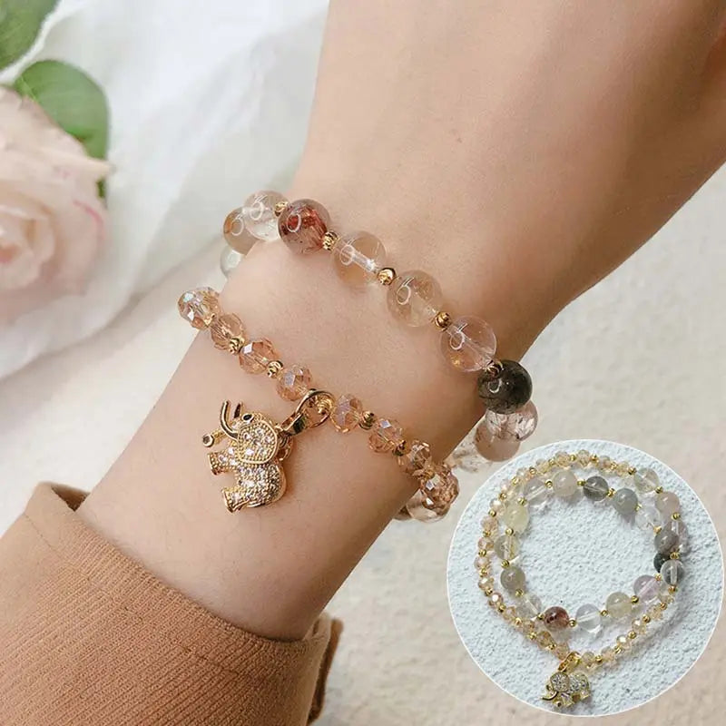 Buddha Padmasana Rose Quartz Elephant Healing Energy Charm Bracelet Buddha padmasana