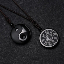 Load image into Gallery viewer, Buddha Padmasana Black Obsidian Taoism Five Sacred Mountains Nine-Character Mantra Carved Purification Yin Yang Necklace Pendant Buddha padmasana