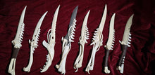 Load image into Gallery viewer, Handcrafted Bone Ritual Dagger, ethically sourced natural bone carving for witchcraft, Wicca, cosplay, gothic home decor, and occult collections. Custom orders available.